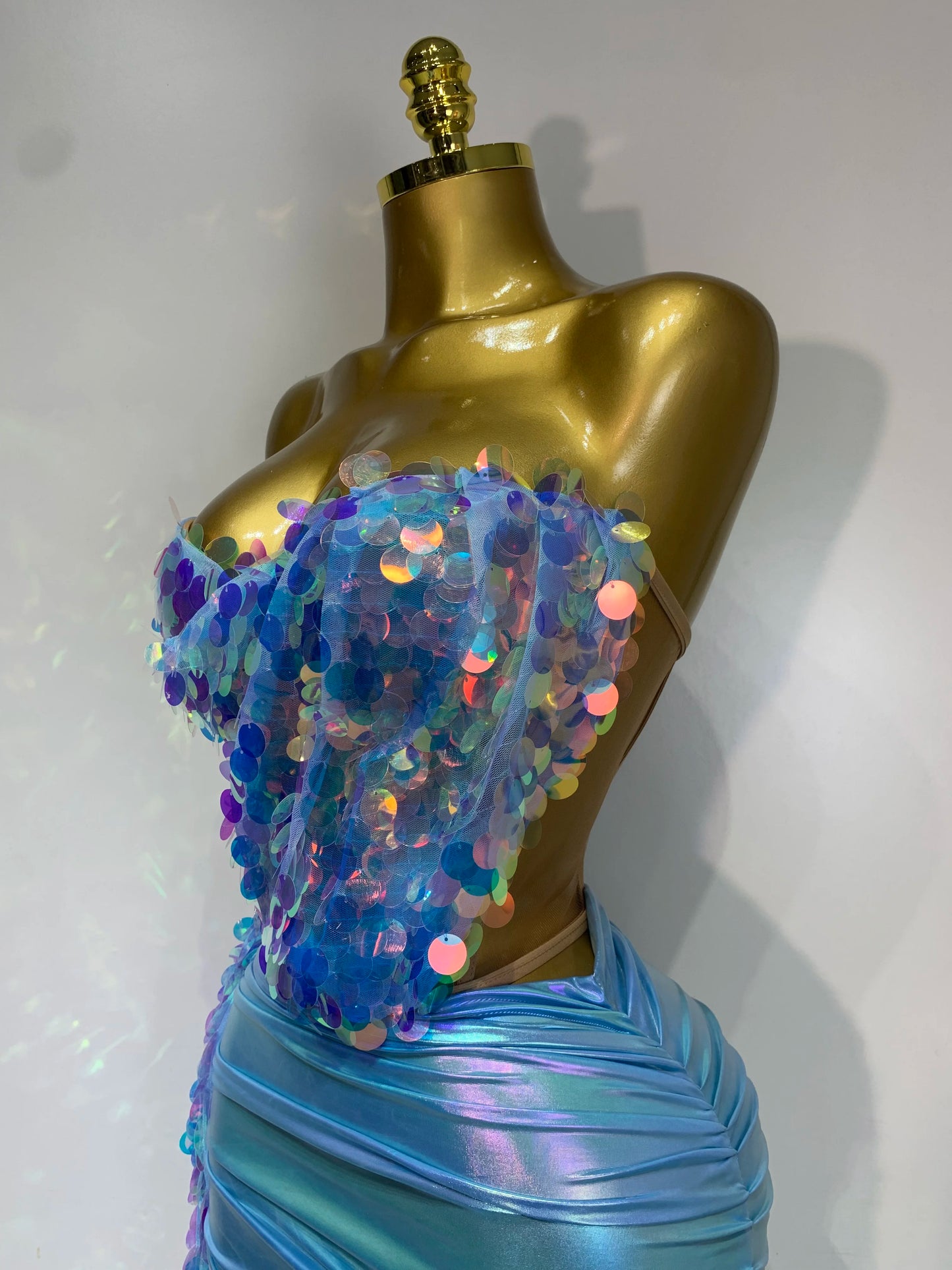 Sparkly Sequin Two Piece Sexy Strapless Backless Women's Evening Nightwear Dress