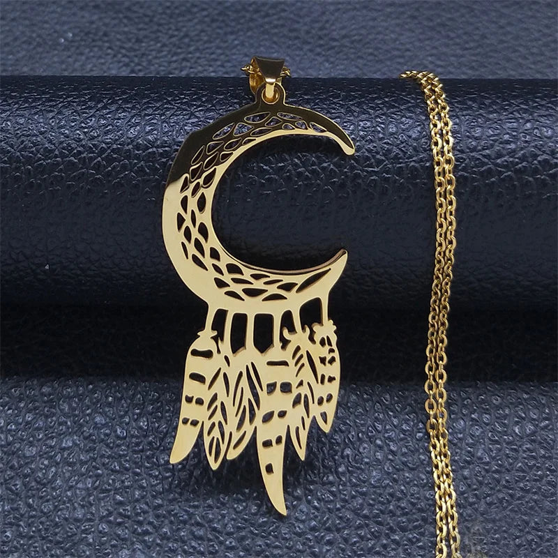 Boho Leaf Feather Women Men Stainless Steel Silver Color Chain Pendant Necklace