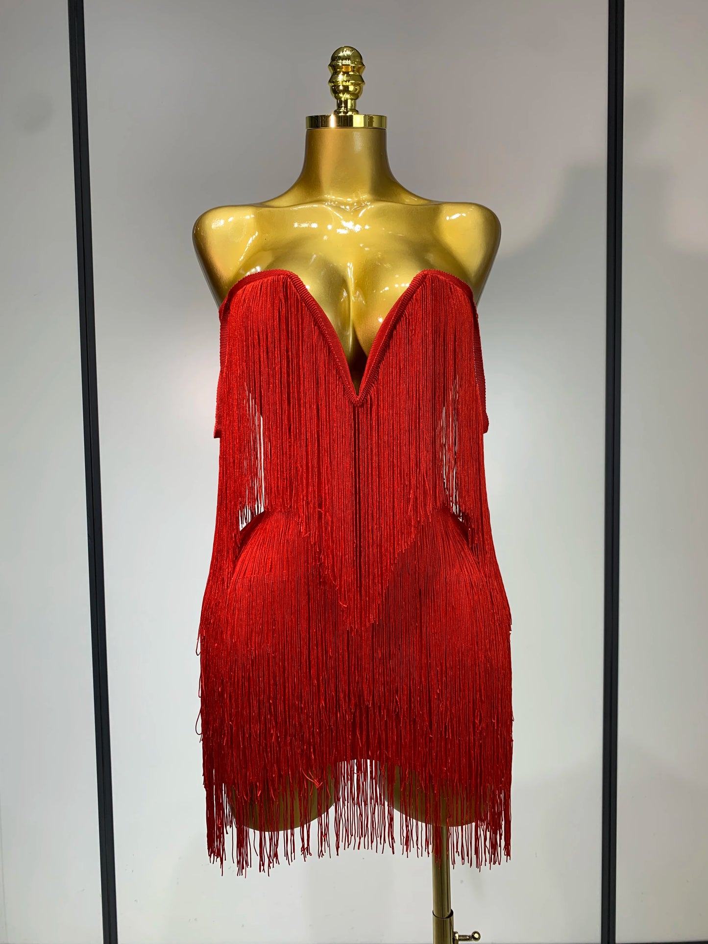 Sexy Strapless Tassel Off Shoulder Bandage Celebrity Evening Party Mini Birthday Dress