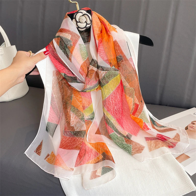 Women Beach Scarf Georgette Silk Shawls Design Printed Wraps Scarves