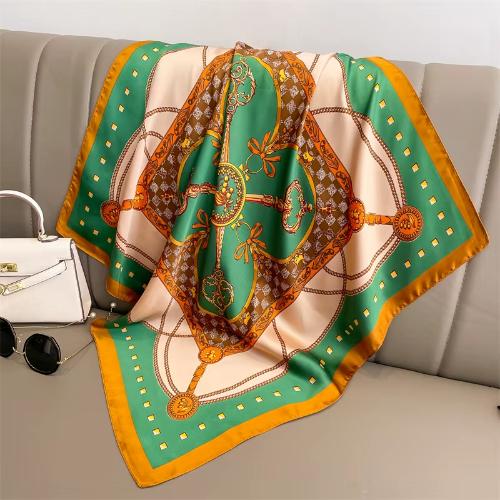 Women Square Scarf Print Satin Silk Like Bandana Shawl Wraps Scarves