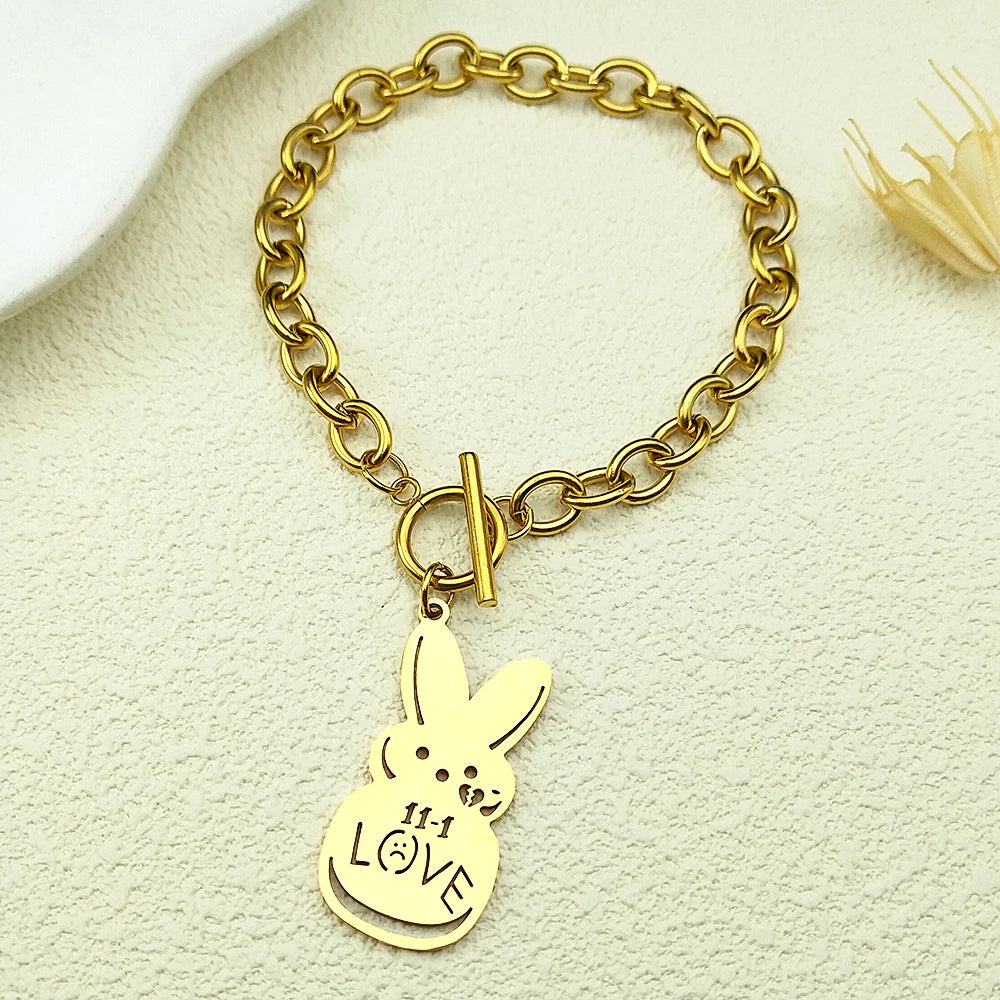 Women Men Kpop Lil Peep Rabbit Sad Stainless Steel Chain Necklace Pendant