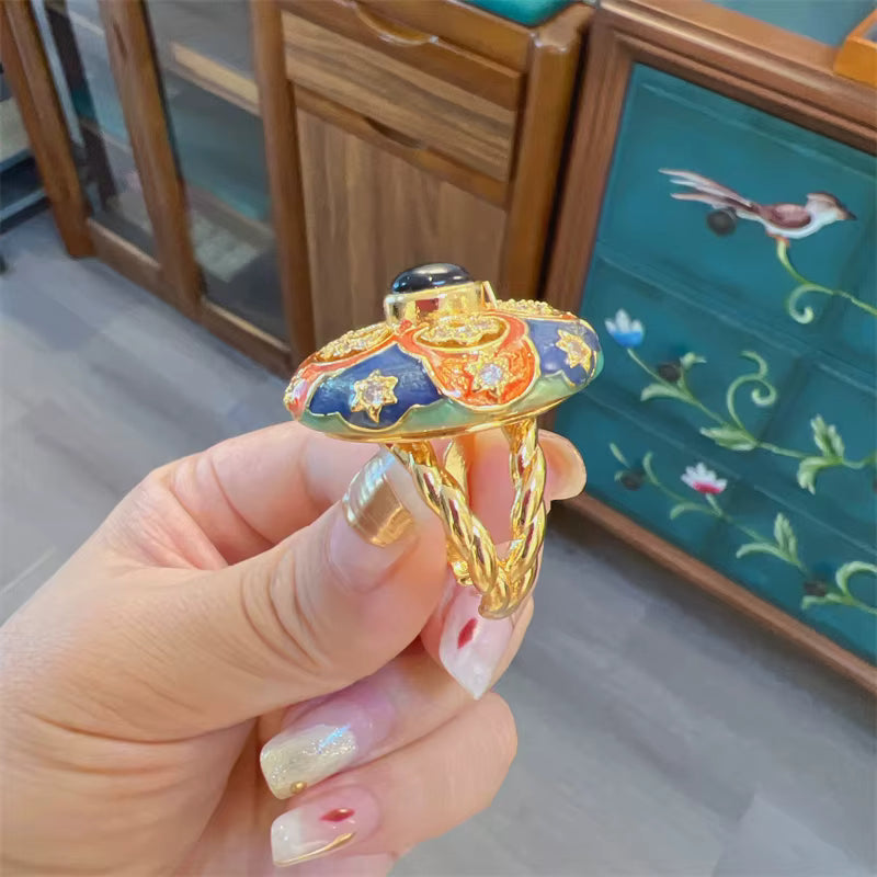 Women Hollowed Out Carvings Oval Enamel Dubai Gold Color Petal Pendant Necklace Earrings Rings