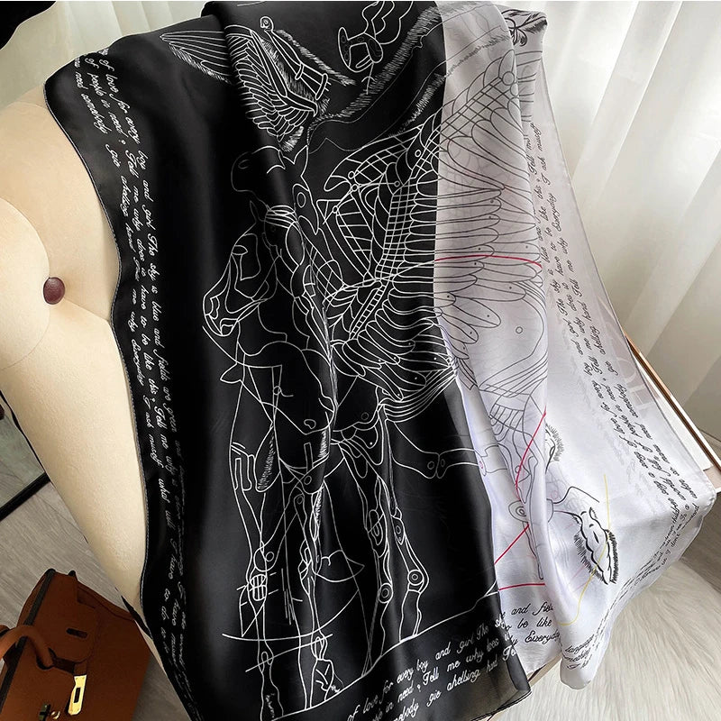 180*90cm Women Designs Silk Satin Bandana Long Shawls Wraps Scarves Pashmina Scarf