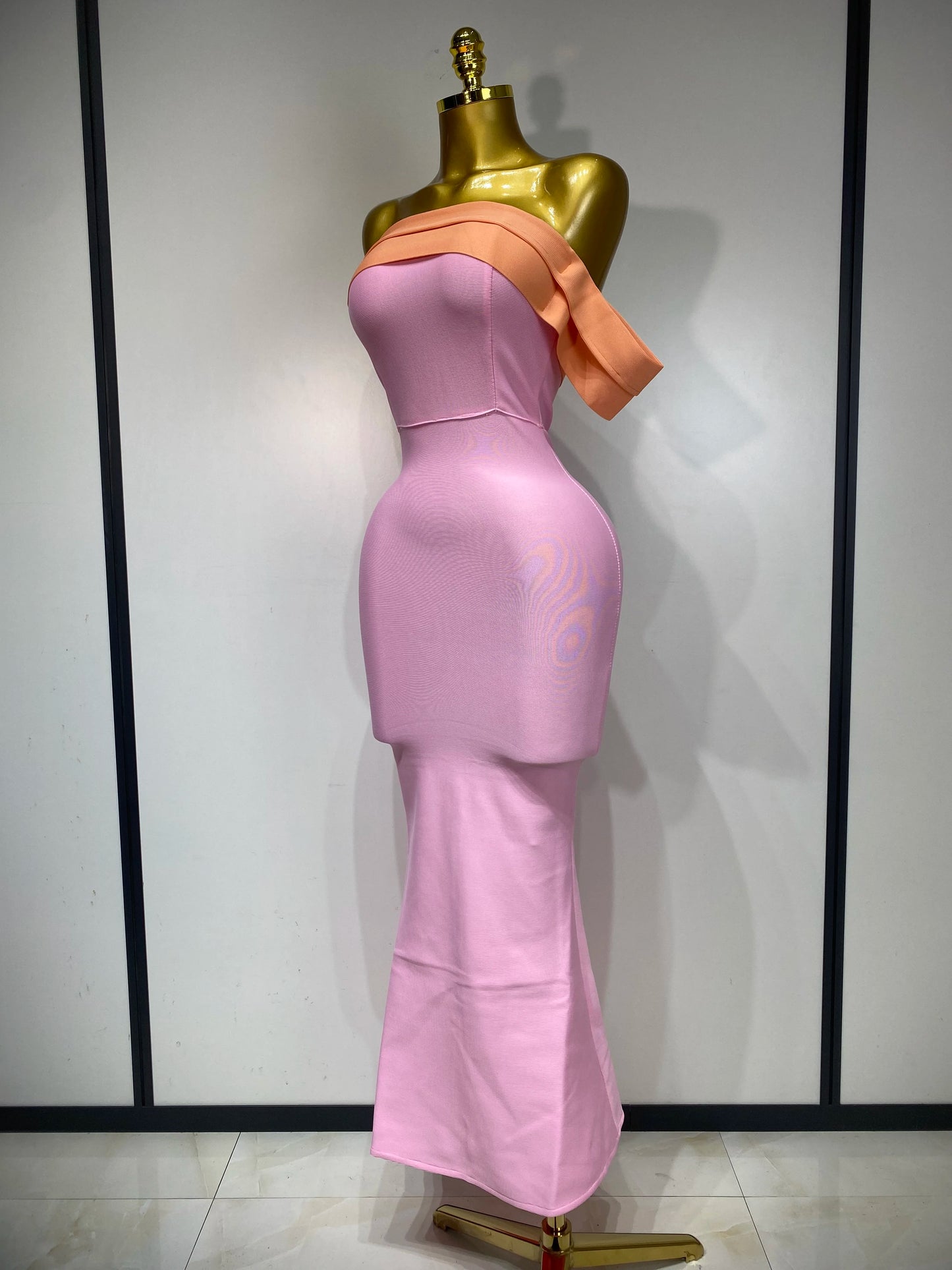 Sexy One Shoulder Color Block Bandage Celebrity Elegant Evening Birthday Party Dress