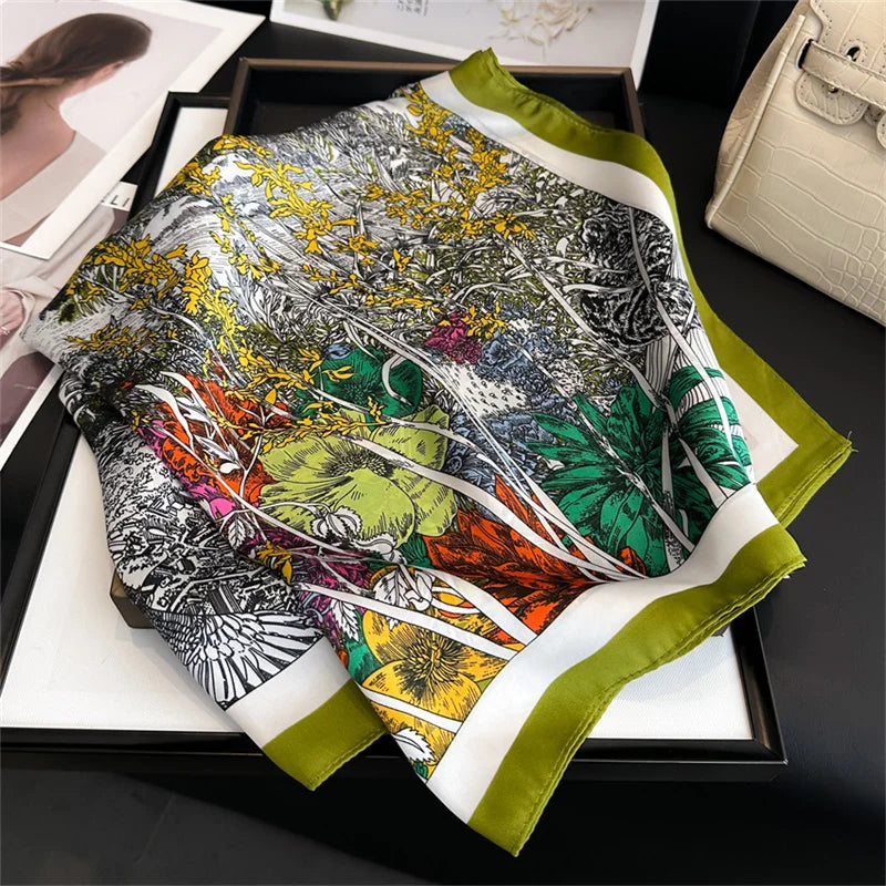 70X70cm Women Fashion Printed Pashmina Silk Bandana Shawl Wrap Scarves