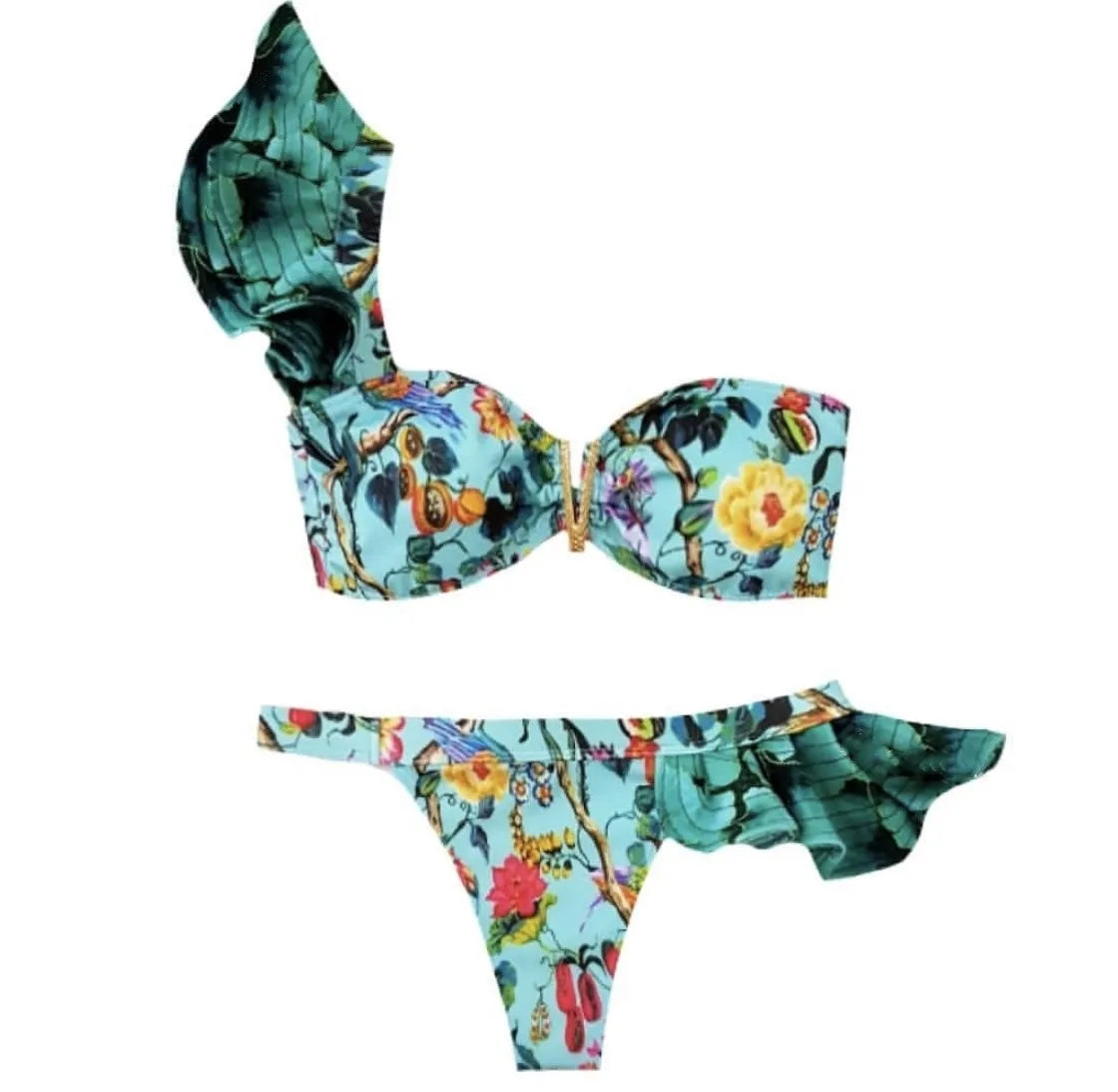 Two-Pieces Sexy Floral Push-Up Strappy Ruffles Bandage Bikini Swimsuit Swimwear Bathing Suit