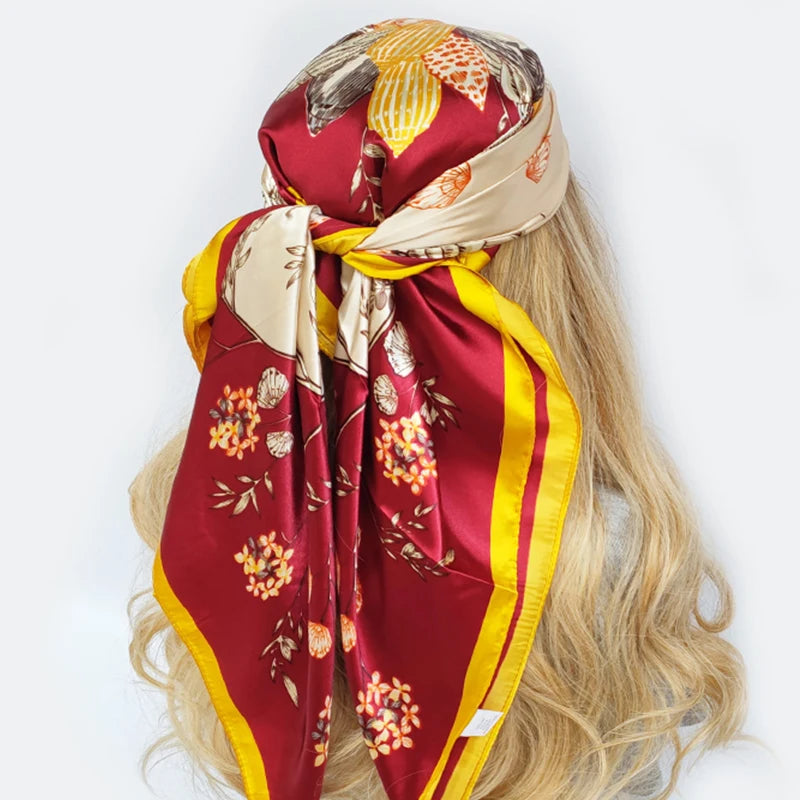 90cm Women Four Seasons Square Silk Satin Bandana Wrap Shawl Scarves Scarfs gf08
