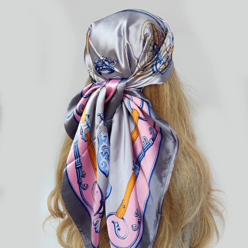 90cm Women Four Seasons Square Silk Satin Bandana Wrap Shawl Scarves Scarfs gpk4