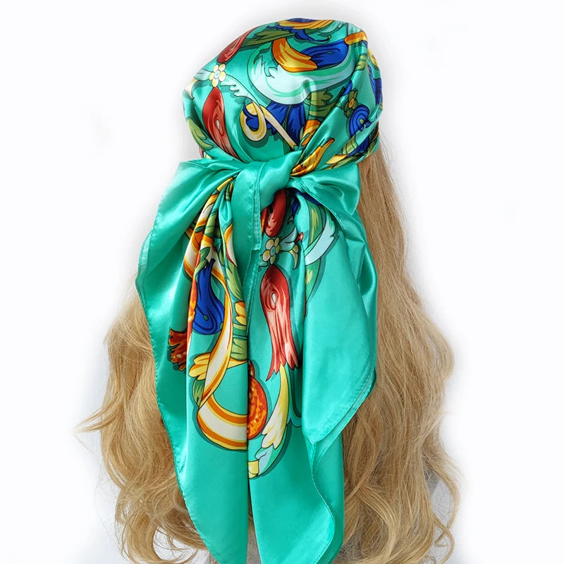 90cm Women Four Seasons Square Silk Satin Bandana Wrap Shawl Scarves Scarfs gfK5