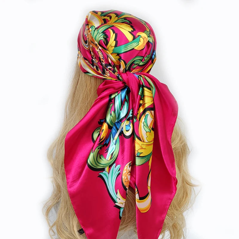 90cm Women Four Seasons Square Silk Satin Bandana Wrap Shawl Scarves Scarfs gfK5