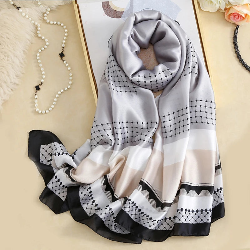 180*90cm Women Designs Silk Satin Bandana Long Shawls Wraps Scarves Pashmina Scarf