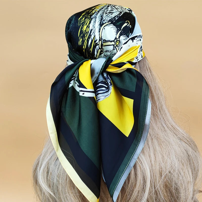 90cm Women Four Seasons Square Silk Satin Bandana Wrap Shawl Scarves Scarfs SRk3