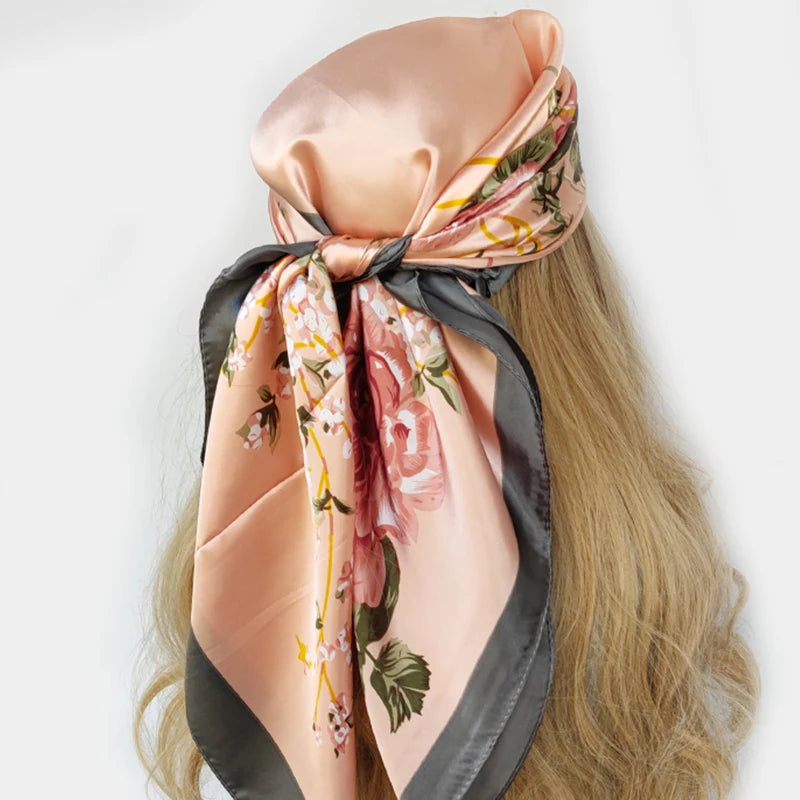 90cm Women Four Seasons Square Silk Satin Bandana Wrap Shawl Scarves Scarfs gf08