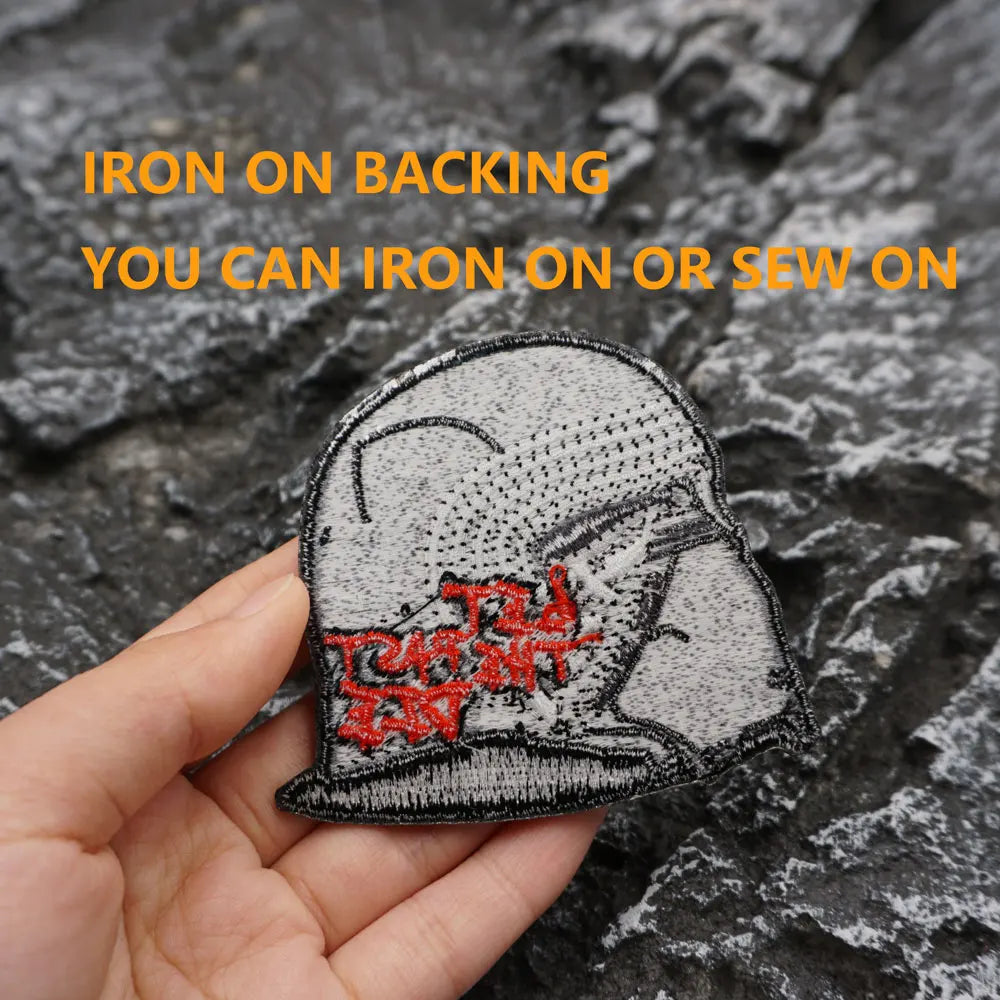 helmet"let the past die" Embroidered Patch Iron-On Sewing Clothes Patches Applique