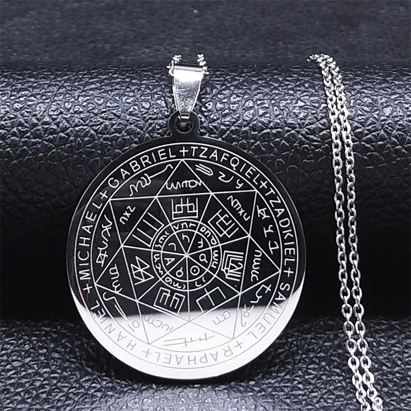 Men Seal of Solomon Talisman Protection Seven Archangels Amulet Stainless Steel Necklace