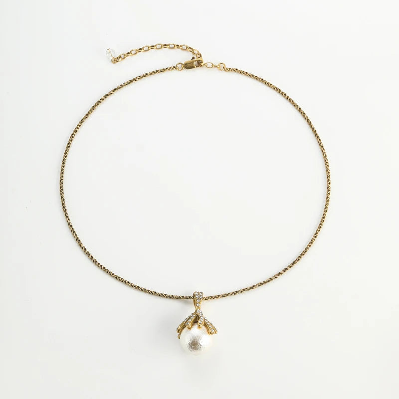 Women Vintage Pearl Freshwater Shell Rhinestone Ball Designer Wedding Pendant Necklace