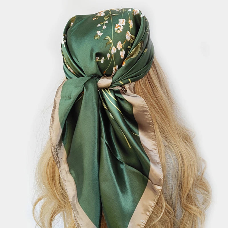 90cm Women Four Seasons Square Silk Satin Bandana Wrap Shawl Scarves Scarfs gf08