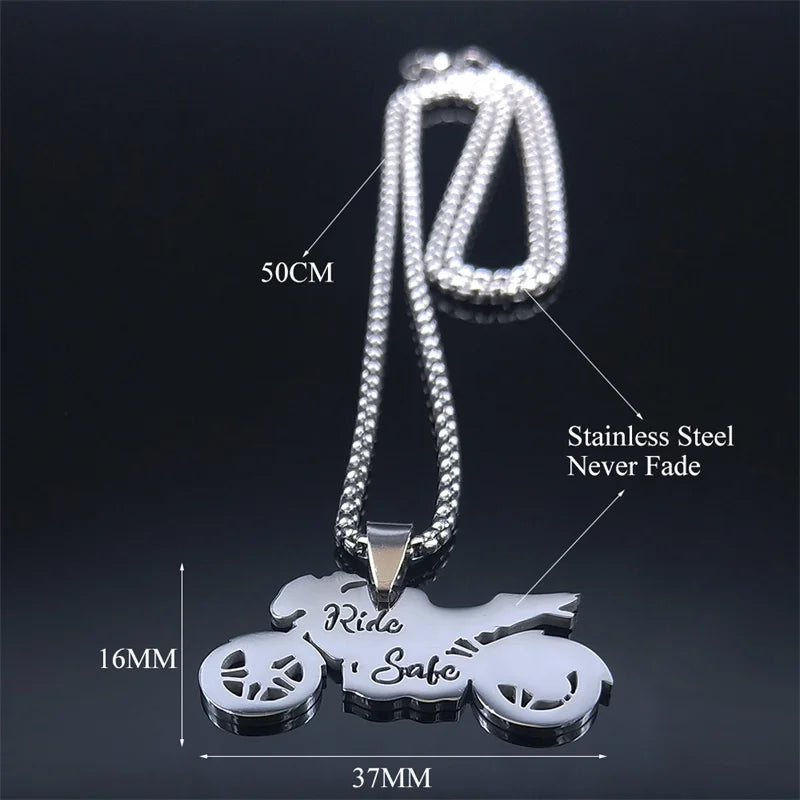 Women Men Godfather Motor Bicycle Stainless Steel Silver Color Chain Necklace