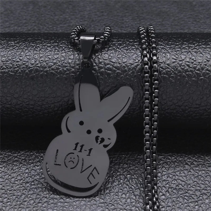 Women Men Kpop Lil Peep Rabbit Sad Stainless Steel Chain Necklace Pendant