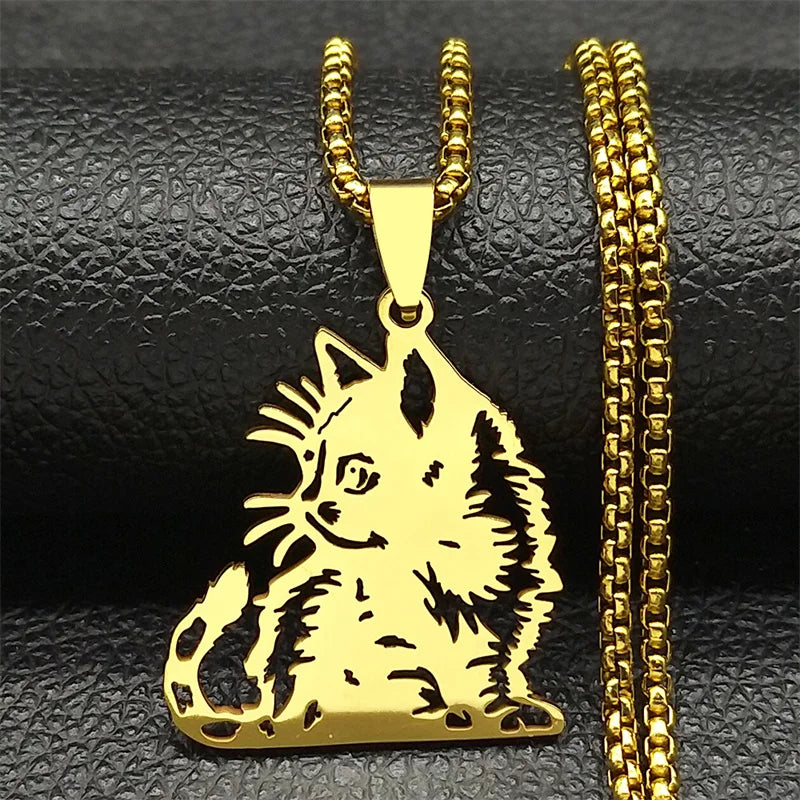 Siamese Kitten Kitty Animal Cat Unisex Stainless Steel Gold Silver Color Hollow Chain Pendant Necklace