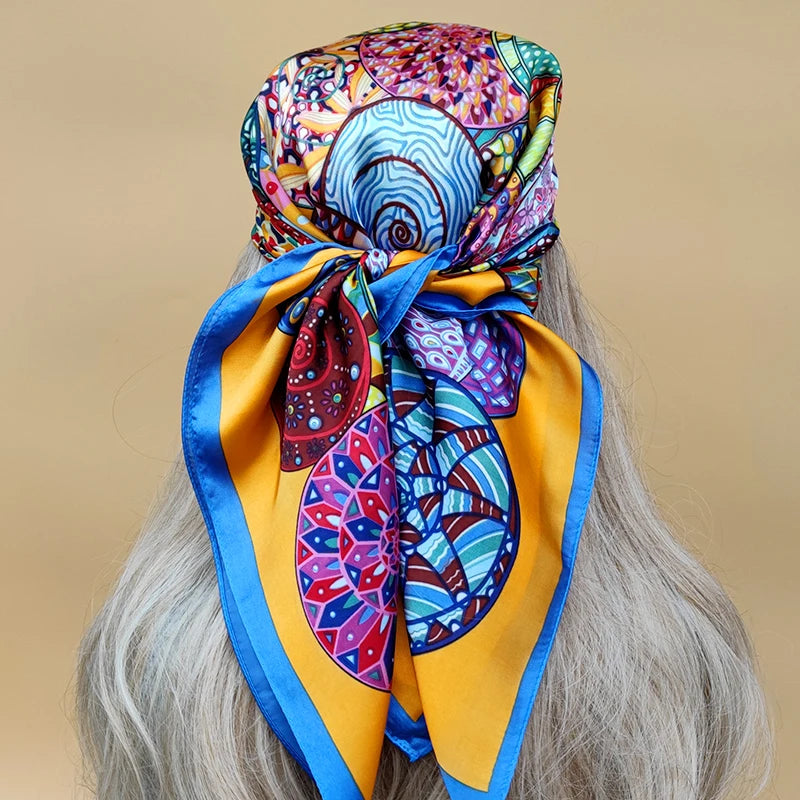 90cm Women Four Seasons Square Silk Satin Bandana Wrap Shawl Scarves Scarfs SRk3