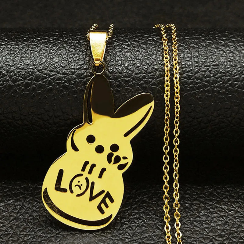Women Men Kpop Lil Peep Rabbit Sad Stainless Steel Chain Necklace Pendant