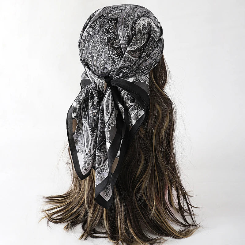 Women Design Square Silk Satin Scarf Flower Prints Bandana Scarves