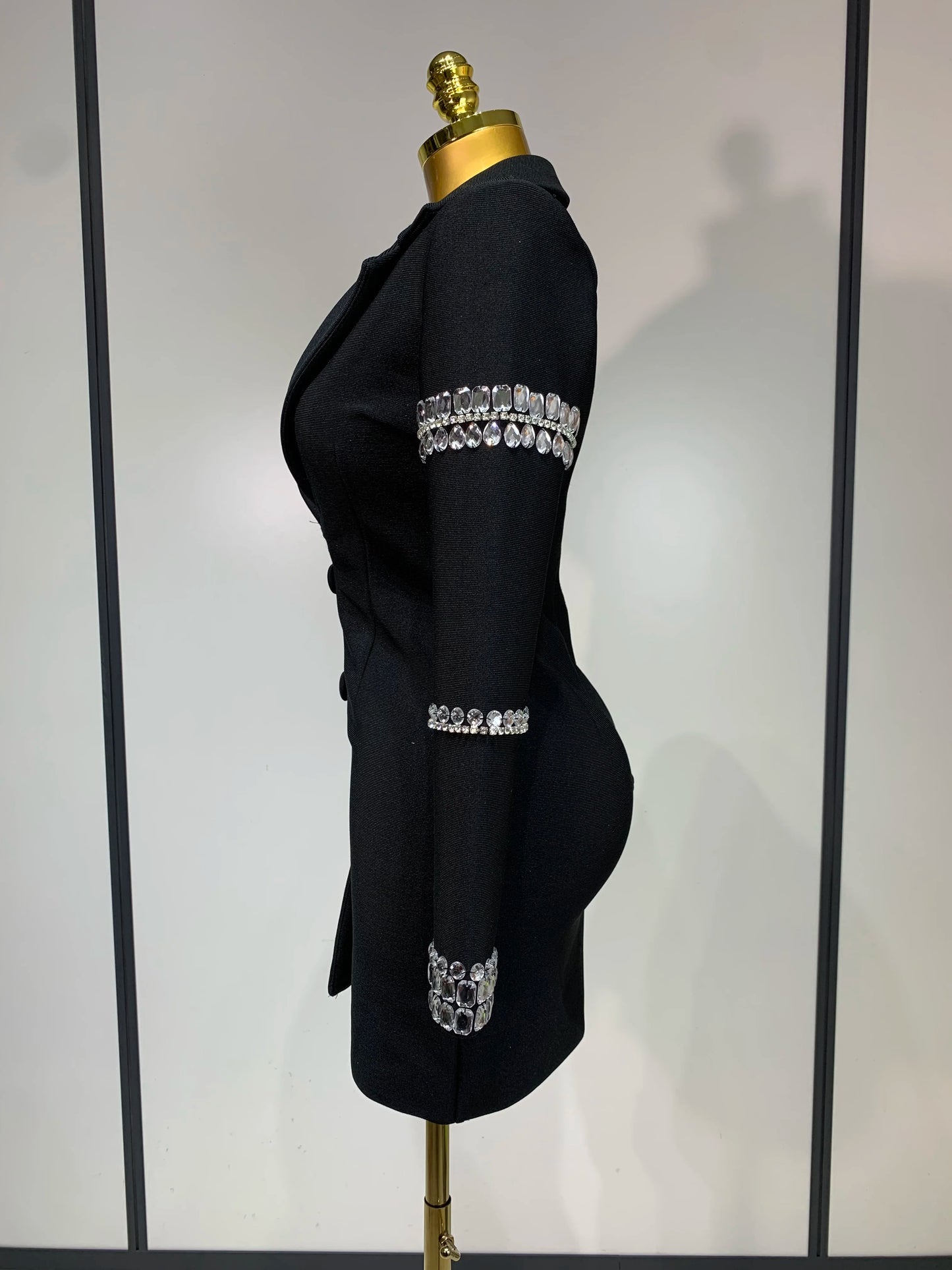 Sexy Long Sleeve V Neck Beading Rhinestone Mini Bandage Celebrity Evening Party Birthday Dress