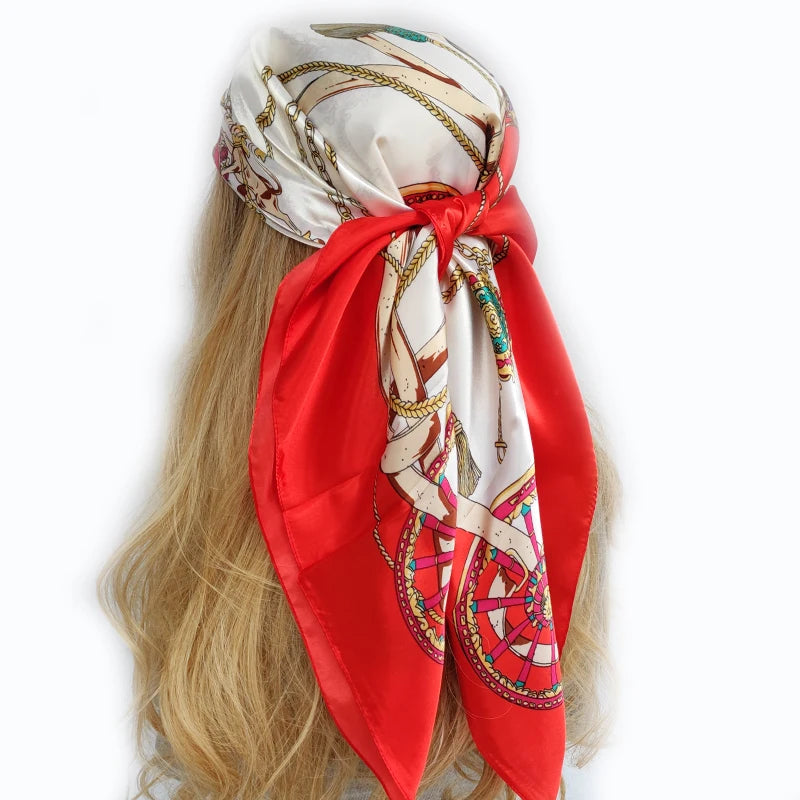 90cm Women Four Seasons Square Silk Satin Bandana Wrap Shawl Scarves Scarfs Spk11