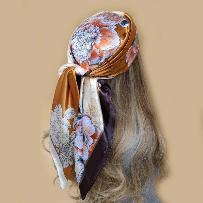 90*90cm Women Four Seasons Square Silk Satin Bandana Wrap Shawl Scarves Scarfs gk7