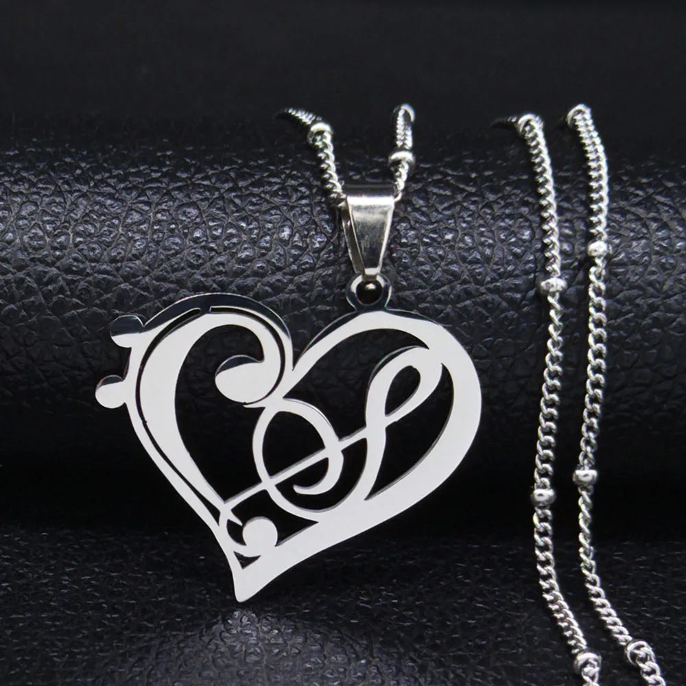 Aesthetic Heart Musical Note Stainless Steel Gold Color Chain Necklace