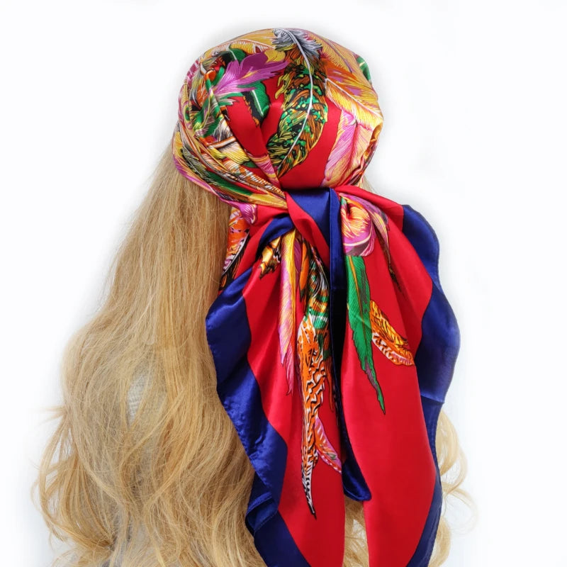 90cm Women Four Seasons Square Silk Satin Bandana Wrap Shawl Scarves Scarfs Spk5