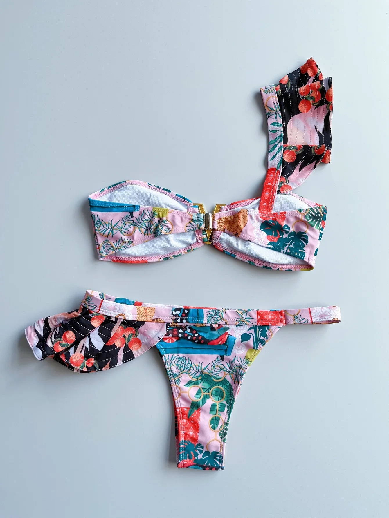 Two-Pieces Sexy Floral Push-Up Strappy Ruffles Bandage Bikini Swimsuit Swimwear Bathing Suit