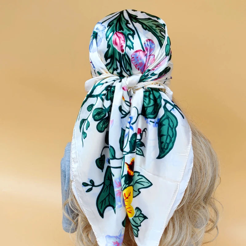 90cm Women Four Seasons Square Silk Satin Bandana Wrap Shawl Scarves Scarfs Spk7