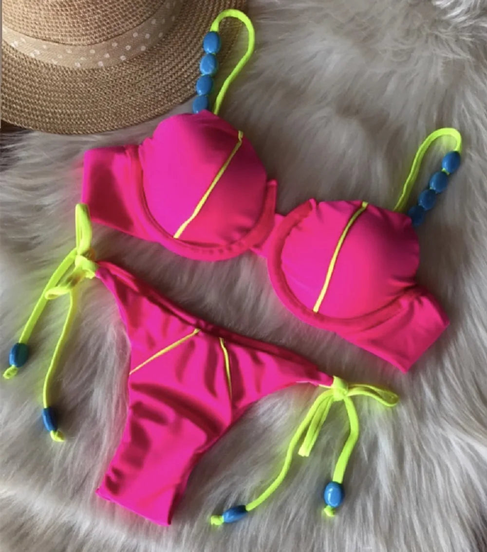 2pcs Push Up Women Micro Swimsuit Bandage Beach Wear Swimming Bikini