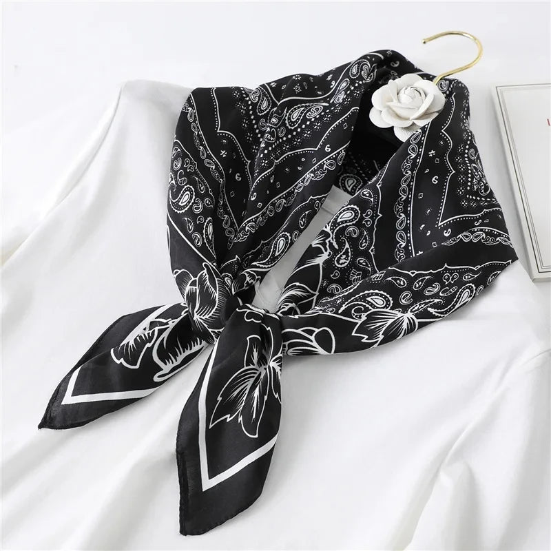 70cm Women Fashion Floral Print Square Silk Scarf Satin Shawl Wrap Scarves