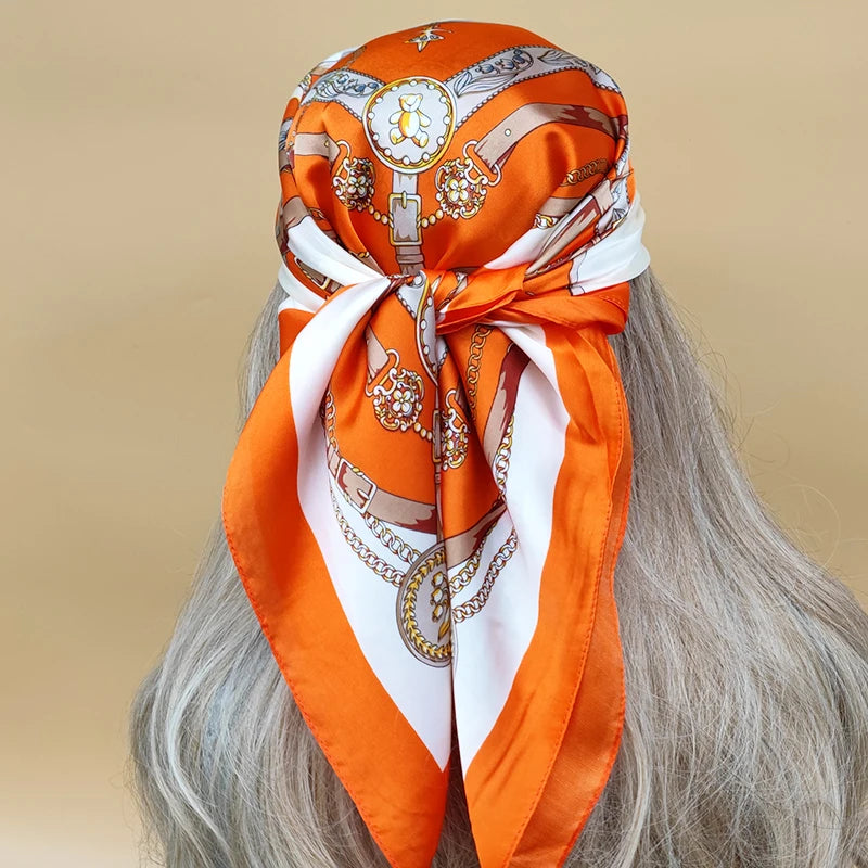 90cm Women Four Seasons Square Silk Satin Bandana Wrap Shawl Scarves Scarfs SRk3