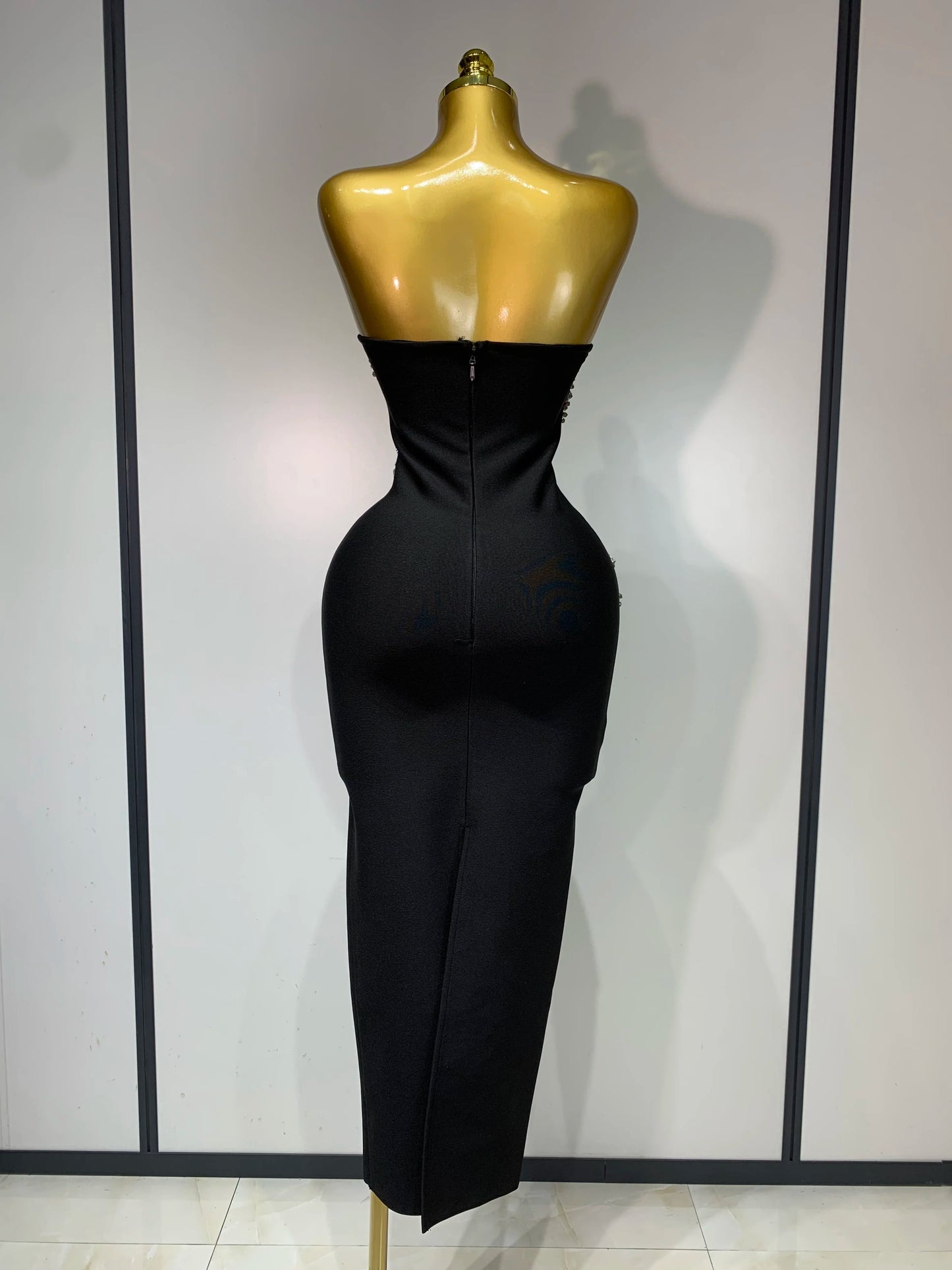 Women Sexy Strapless Diamond Lines Bandage Long Celebrity Red Carpet Evening Birthday Party Dress
