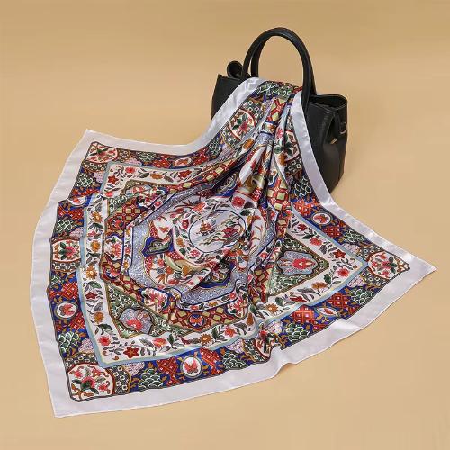 Women Fashion Silk Square Vintage Hijab Flower Prints Pashmina Bandana Scarves