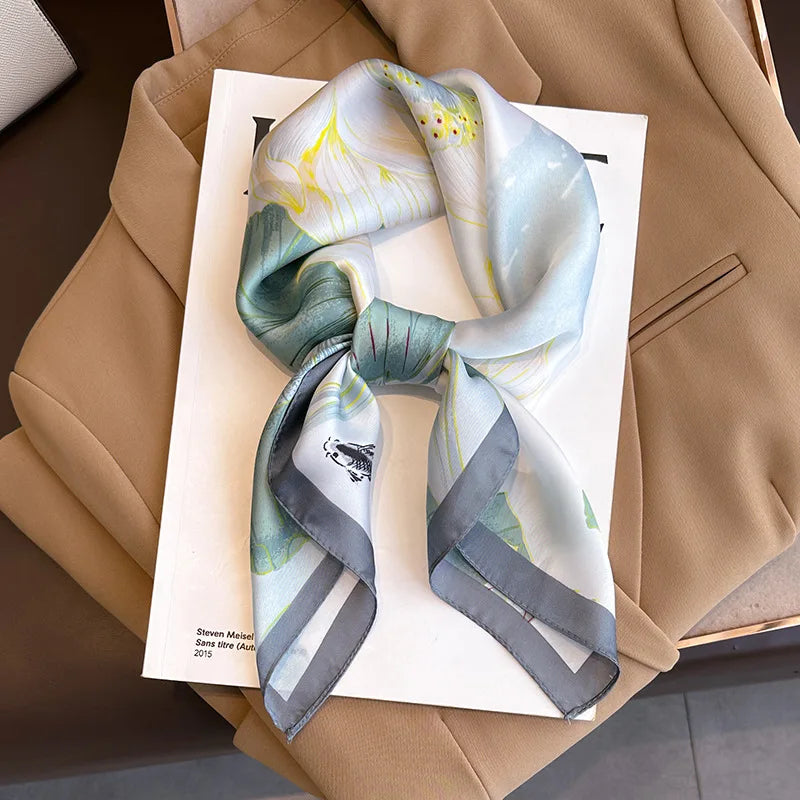 Women Silk Feeling Design Satin Square Scarf Wrap Shawl Scarves