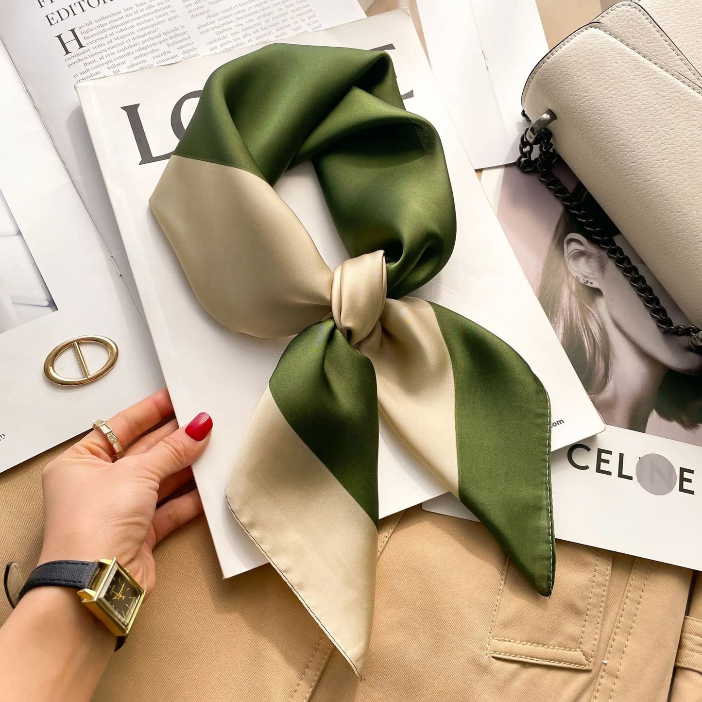 Women Silk Feeling Design Satin Square Scarf Wrap Shawl Scarves