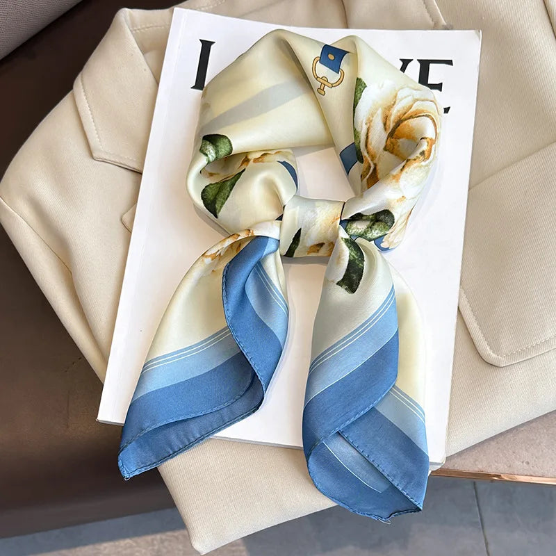 Women Silk Feeling Design Satin Square Scarf Wrap Shawl Scarves