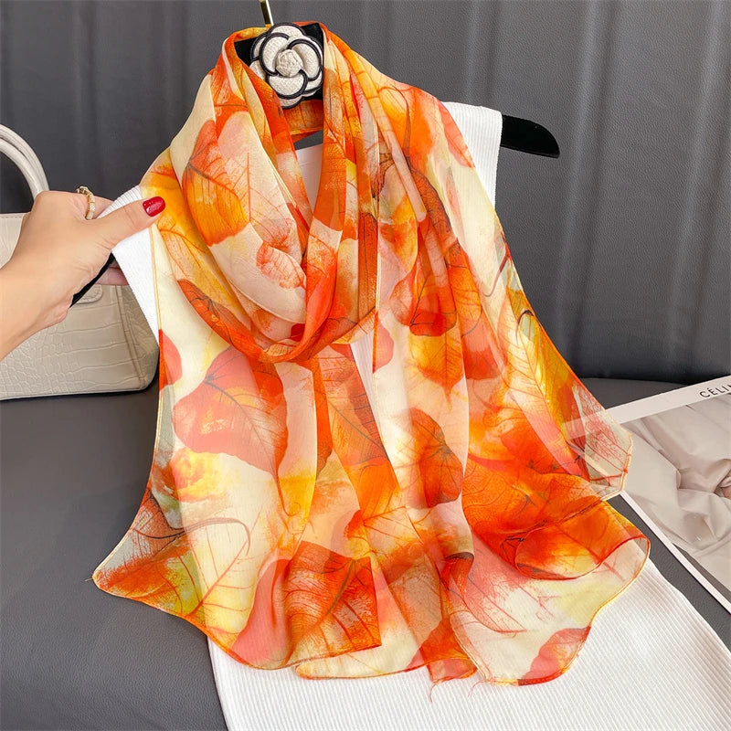 Women Beach Scarf Georgette Silk Shawls Design Printed Wraps Scarves