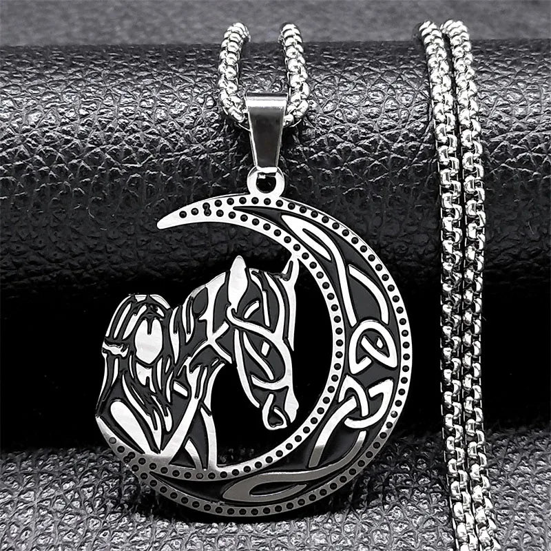 Crescent Celtic Irish Knot Stainless Steel Witch Moon Amulet Protection Chain Necklace