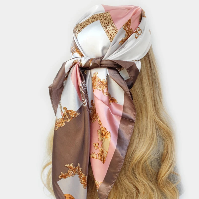 90cm Women Four Seasons Square Silk Satin Bandana Wrap Shawl Scarves Scarfs gf08