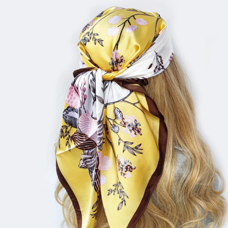 90cm Women Four Seasons Square Silk Satin Bandana Wrap Shawl Scarves Scarfs gf08