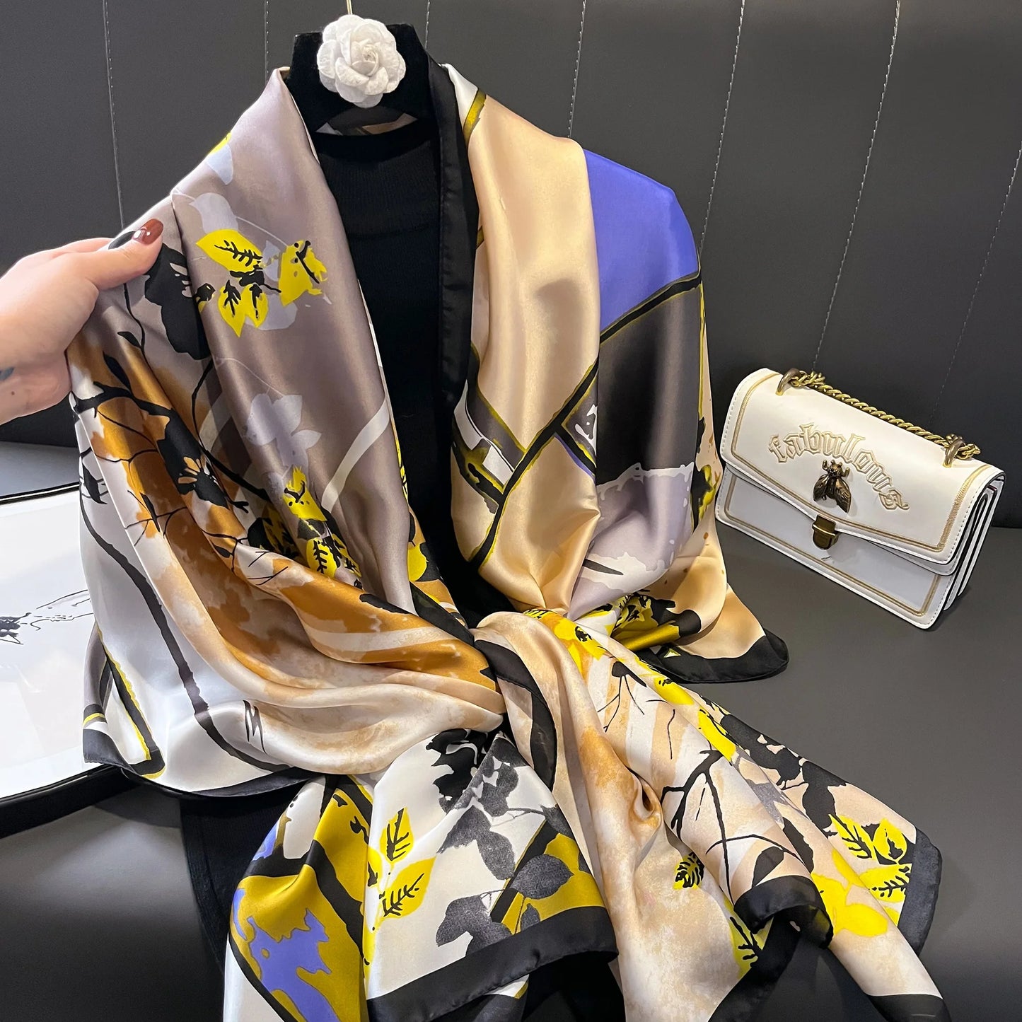 180*90cm Women Designs Silk Satin Bandana Long Shawls Wraps Scarves Pashmina Scarf