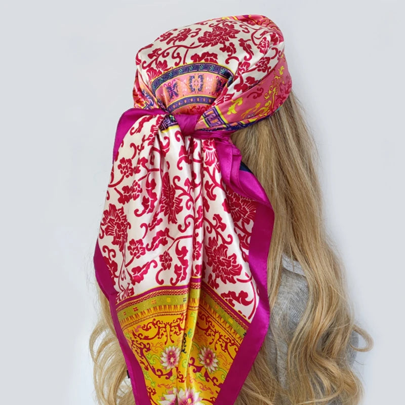 90cm Women Four Seasons Square Silk Satin Bandana Wrap Shawl Scarves Scarfs gf08