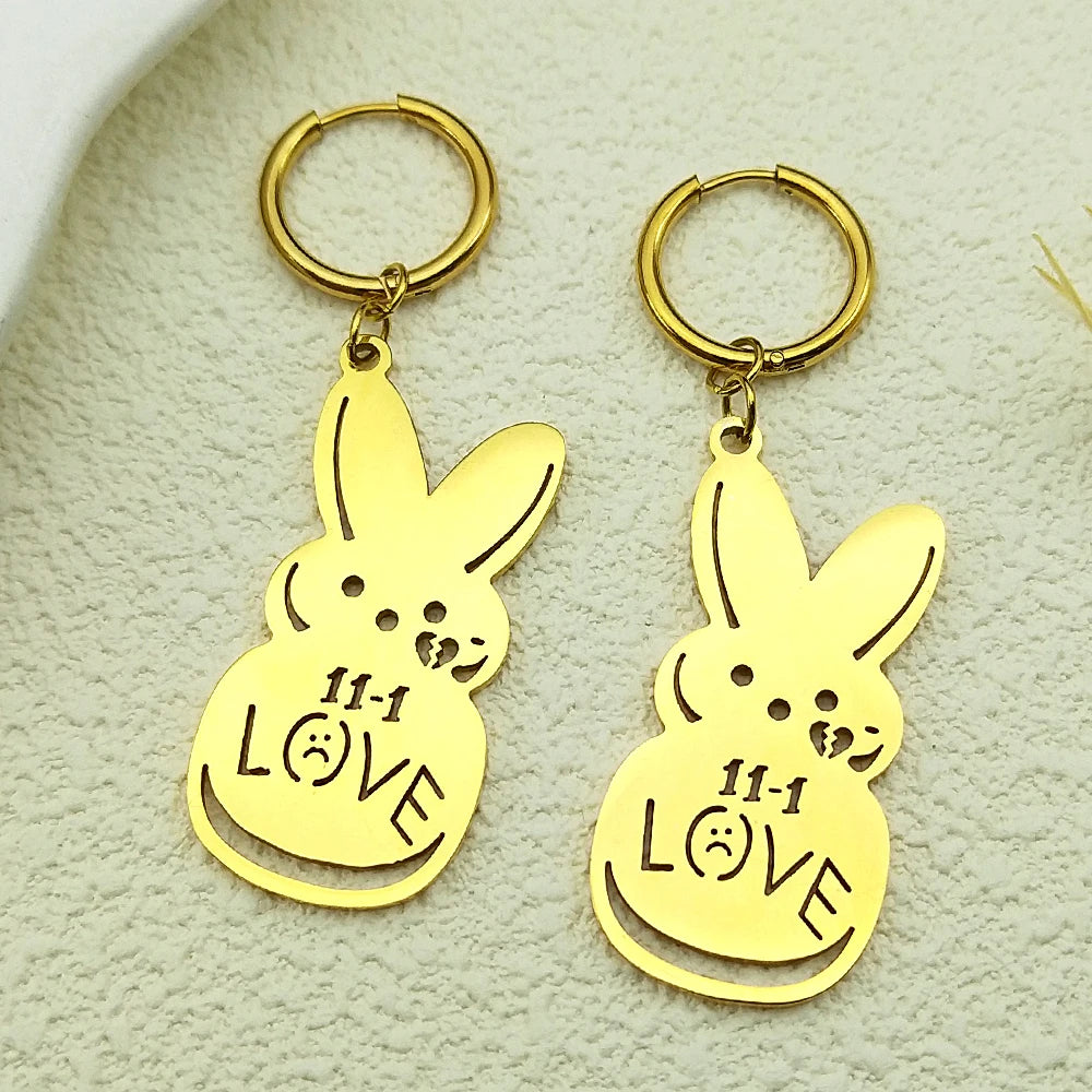 Women Men Kpop Lil Peep Rabbit Sad Stainless Steel Chain Necklace Pendant